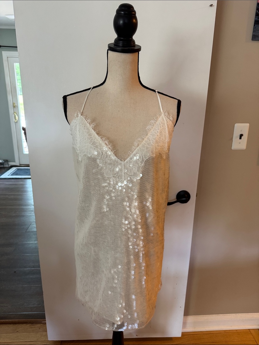 Retrofete Ivory Sequin Slip Mini Dress